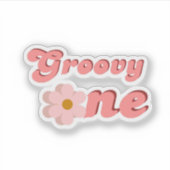 Retro Groovy One Daisy Flower Verjaardagsfeestje Sticker (Voorkant)