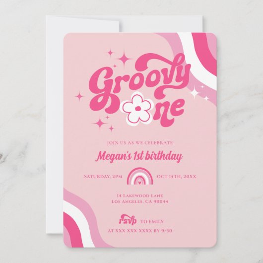 Retro Groovy One Girl 1e verjaardag uitnodiging (Voorkant)