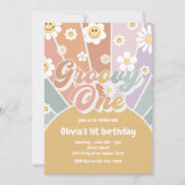 Retro Groovy One Sunshine Daisy Boho 1e Verjaardag Kaart (Voorkant)