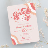 Retro Groovy One Wavy Girl 1e uitnodiging op zater