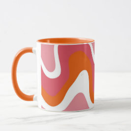 Retro Groovy Oranje en Roze Golvend Mok