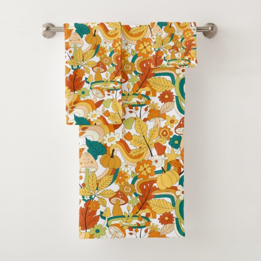 Retro Groovy-paddenstoelenpatroon Bad Handdoek (Insitu)