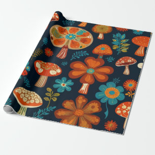 Retro Groovy-paddenstoelenpatroon Cadeaupapier
