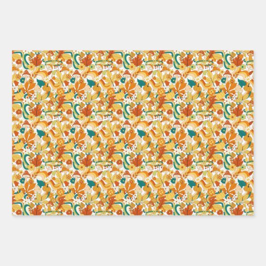 Retro Groovy-paddenstoelenpatroon Inpakpapier Vel (Voorkant)