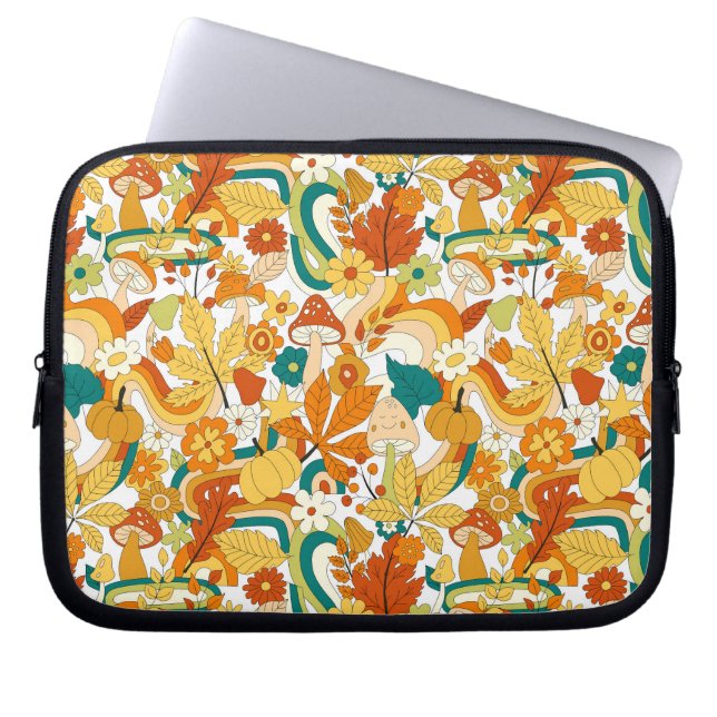 Retro Groovy-paddenstoelenpatroon Laptop Sleeve (Voorkant)