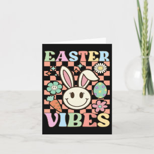 Retro Groovy Pasen Vibes Bunny Geruite Smile Wo Kaart