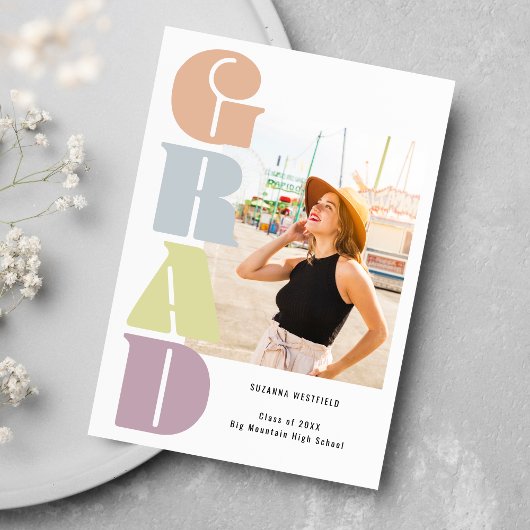 Retro Groovy Pastel 2 foto Afstuderen Aankondiging