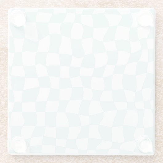 Retro Groovy Pastel Blue White Checkered Glazen Onderzetter (Achterkant)