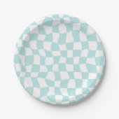 Retro Groovy Pastel Blue White Checkered Papieren Bordje (Voorkant)