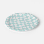 Retro Groovy Pastel Blue White Checkered Papieren Bordje (Gekanteld)