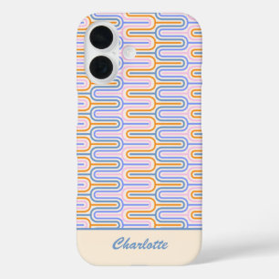 Retro Groovy Pastel Lines Patroon op maat iPhone 16 Hoesje