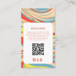 Retro Groovy Pastel Marmer QR Code Informatiekaartje