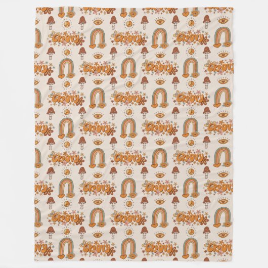 Retro Groovy Pastel Rainbows and Mushrooms Blanket Fleece Deken (Voorkant)