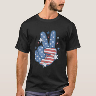 Retro Groovy  Patriottische Vrede Hand Teken 4e T-shirt
