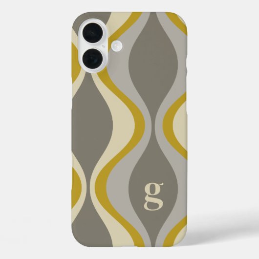 Retro Groovy Patroon - Monogram - Gouden Taupe Case-Mate iPhone Case (Achterkant)