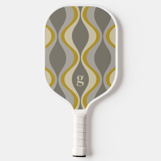Retro Groovy Patroon - Monogram - Gouden Taupe Pickleball Paddle (Achterkant)