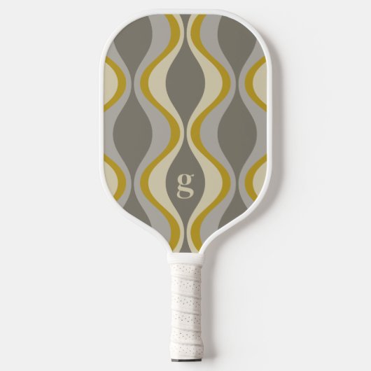 Retro Groovy Patroon - Monogram - Gouden Taupe Pickleball Paddle (Voorkant)