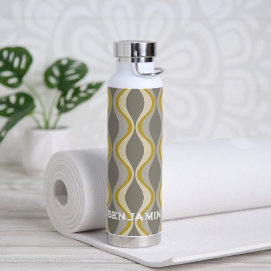Retro Groovy Patroon - Monogram - Gouden Taupe Waterfles (Yoga)