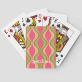 Retro Groovy Patroon - Monogram - Olijfroze Pokerkaarten (Achterkant)