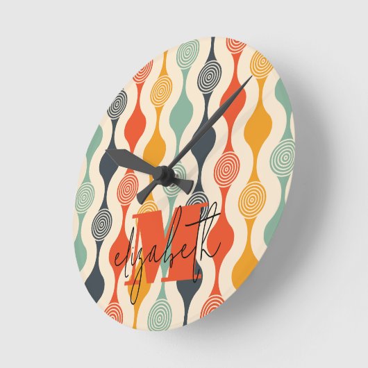 Retro Groovy Patroon Ronde Klok (Hoek)