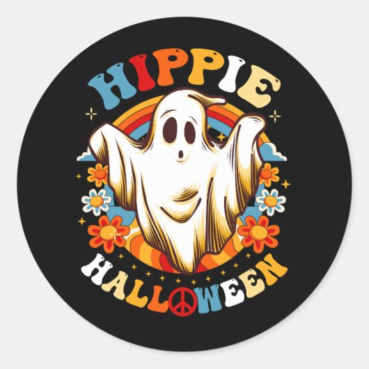Retro Groovy Peace Hippie Halloween  Floral Ronde Sticker (Voorkant)