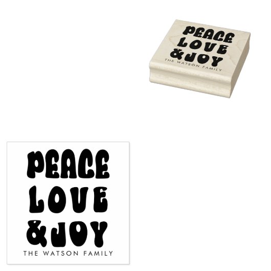 Retro Groovy Peace Love Joy Holiday Rubberstempel (Gestempeld)