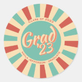 Retro Groovy Peachy Afstuderen Afstudeerder Klasse Ronde Sticker (Voorkant)