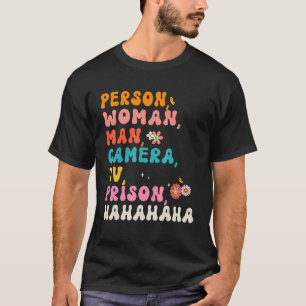 Retro Groovy Person Woman Man Camera TV Gevangenis T-shirt