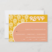 Retro groovy perzik en geel 70s bruiloft RSVP (Voorkant)