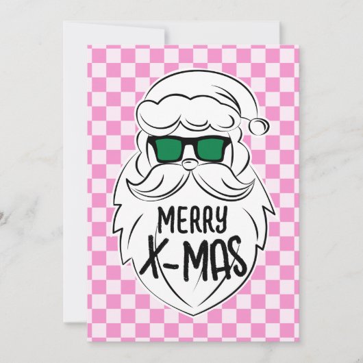 Retro Groovy Pink Checkered Santa Claus Christmas Feestdagenkaart (Voorkant)
