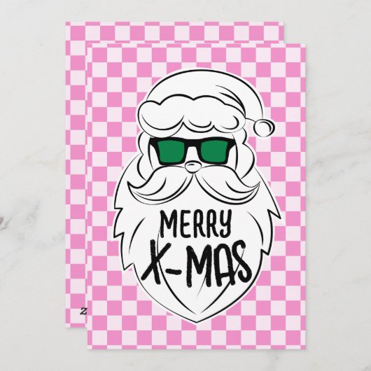 Retro Groovy Pink Checkered Santa Claus Christmas Feestdagenkaart (Voorkant / Achterkant)