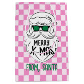 Retro Groovy Pink Checkered Santa Claus Christmas Medium Cadeauzakje (Voorkant)