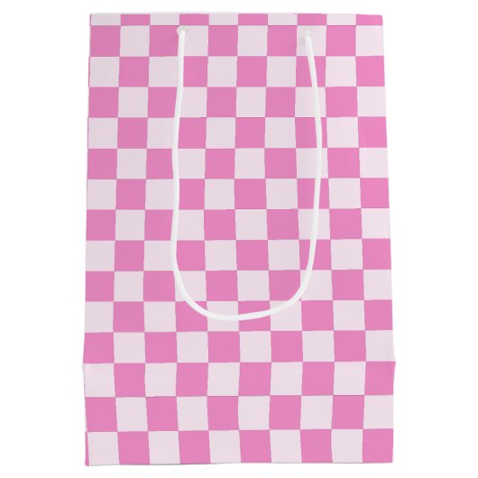 Retro Groovy Pink Checkered Santa Claus Christmas Medium Cadeauzakje (Achterkant)
