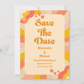 Retro Groovy Pink en Gold Wave Wedding Save the D Date (Voorkant)