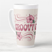 Retro Groovy Pink Hibiscus Latte Mug (Angle gauche)