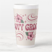 Retro Groovy Pink Hibiscus Latte Mug (Devant)