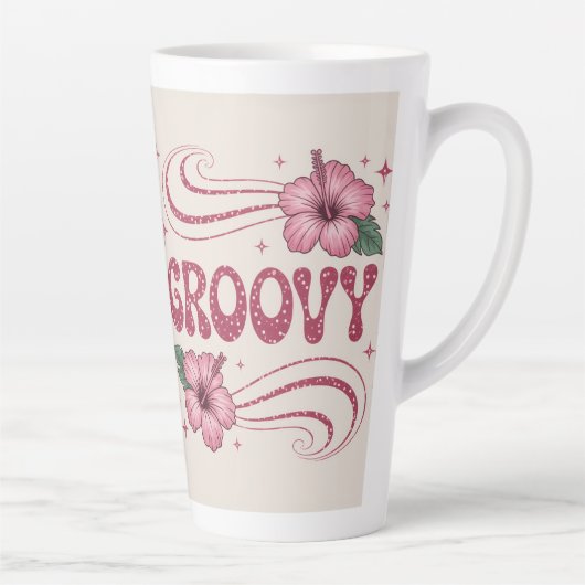 Retro Groovy Pink Hibiscus Latte Mug (Droite)