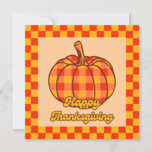 Retro Groovy Plaid Pompoen Geruite Thanksgiving Kaart