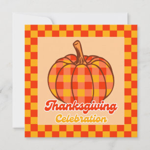 Retro Groovy Plaid Pompoen Geruite Thanksgiving Kaart