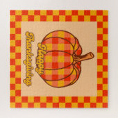 Retro Groovy Plaid Pompoen Geruite Thanksgiving Legpuzzel (Horizontaal)