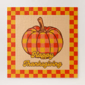 Retro Groovy Plaid Pompoen Geruite Thanksgiving Legpuzzel (Verticaal)