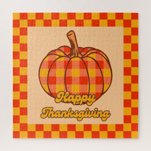Retro Groovy Plaid Pompoen Geruite Thanksgiving Legpuzzel (Verticaal)