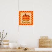 Retro Groovy Plaid Pompoen Geruite Thanksgiving Poster (Keuken)