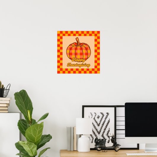 Retro Groovy Plaid Pompoen Geruite Thanksgiving Poster (Thuiskantoor)