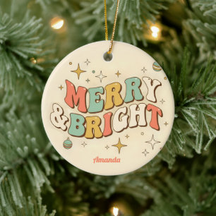Retro Groovy Prettig Kerstfeest Keramisch Ornament