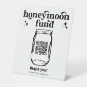 Retro Groovy QR Code Wedding Honeymoon Fund Sign. Reclamebord Met Voetstuk (Voorkant)