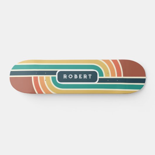 Retro Groovy Rainbow Stripes met Naam Skateboard (Horizontaal)