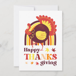 Retro Groovy Rainbow Turkije Herfst Thanksgiving Kaart