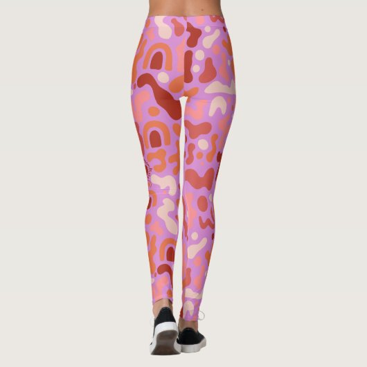 Retro Groovy Roze Abstract Patroon Leggings (Achterkant)