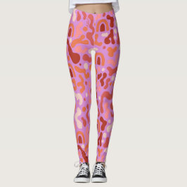 Retro Groovy Roze Abstract Patroon Leggings